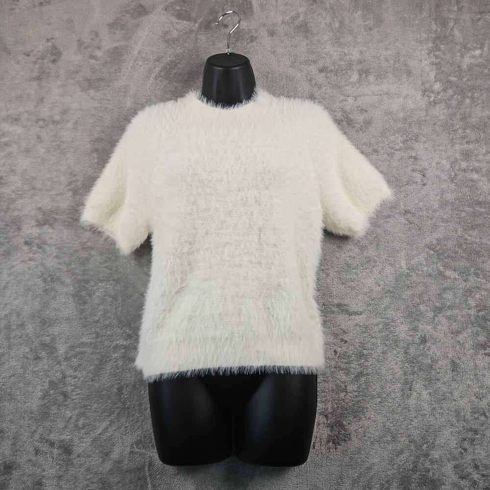 Pilcro Anthropologie M Ivory Fuzzy Baby Sweater Tee Quiet Luxury Soft Girl